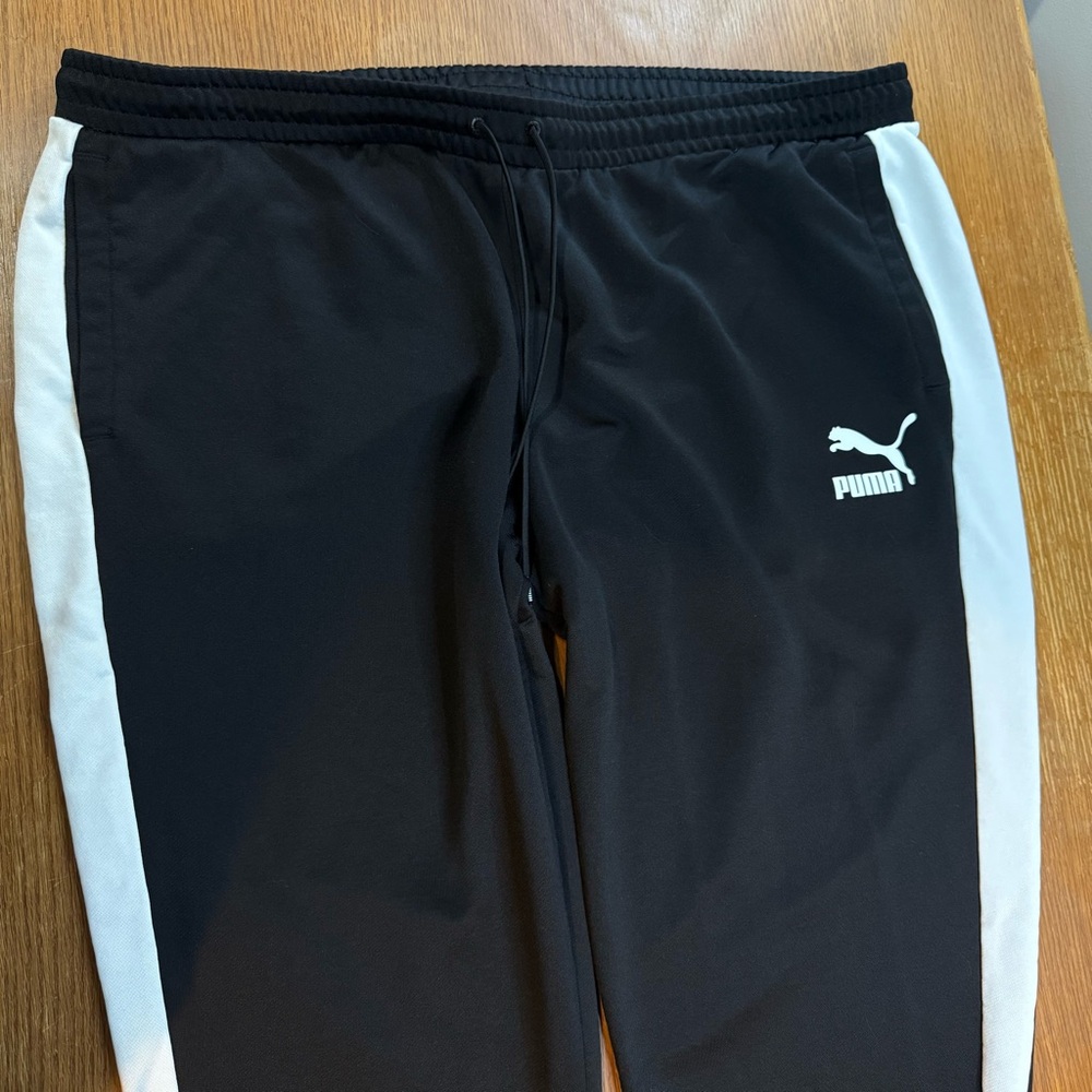 Puma Womens Joggers Track Pants 4XL Black w/ White Stripe Stretch Activewear